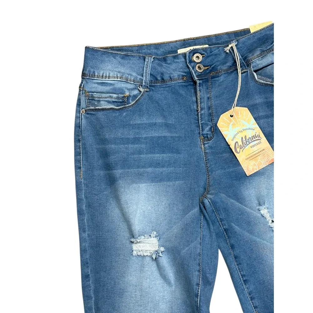 California Vintage‎ Womens Blue Denim Distressed Cuffed Shorts Size 13